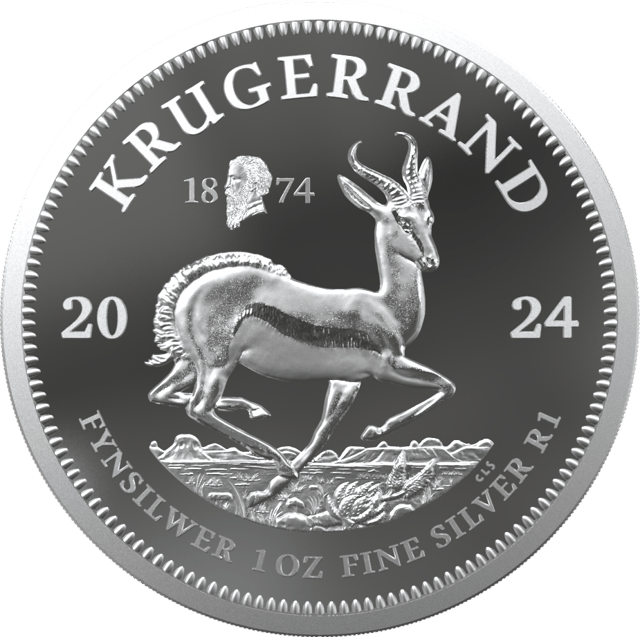 Krügerrand 1 Unze Silber 2024 mit Privy Mark, Springbock-Seite mit dem Zeichen