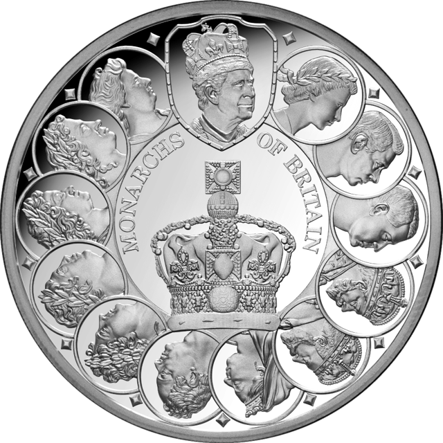 Britische Monarchen 2024, 1 Unze Silber, Bildseite