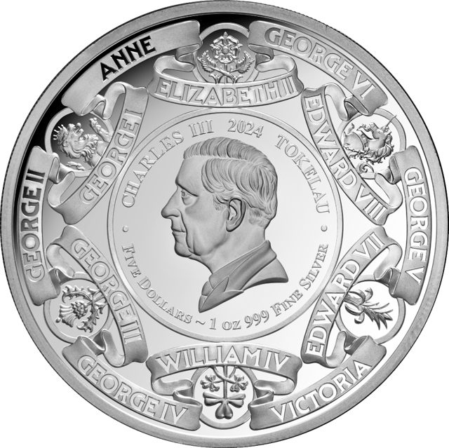 Britische Monarchen 2024, 1 Unze Silber, Wertseite
