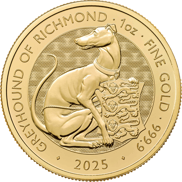 Royal Tudor Beasts 2025, 1 troy ounce goud, beeldzijde