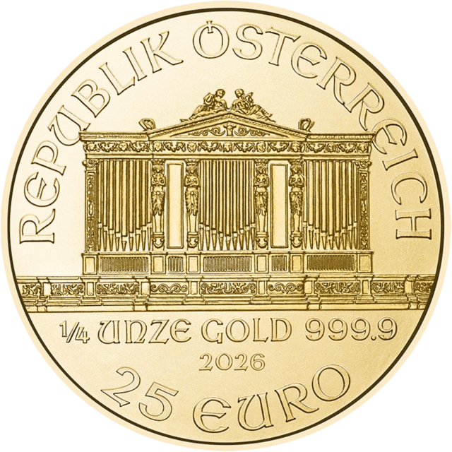 Lado con REPUBLIK ÖSTERREICH sobre el órgano y, debajo, el peso, el metal, el año y el valor nominal