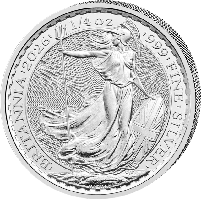 Rückseite mit Britannia, Dreizack, Schild und Ölzweig, darum BRITANNIA, Jahr, Gewicht und Feinheit