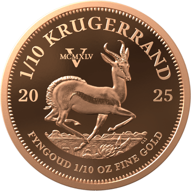 Set of 3 gold Krugerrands 2025 with Privy Mark, the largest coin, springbok side