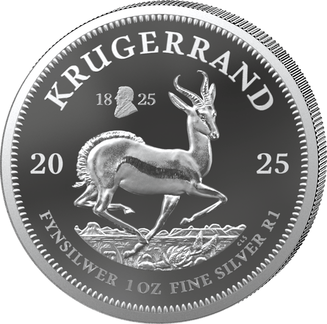 Krugerrand 1 ounce silver 2025 with Privy Mark, springbok side with the sign