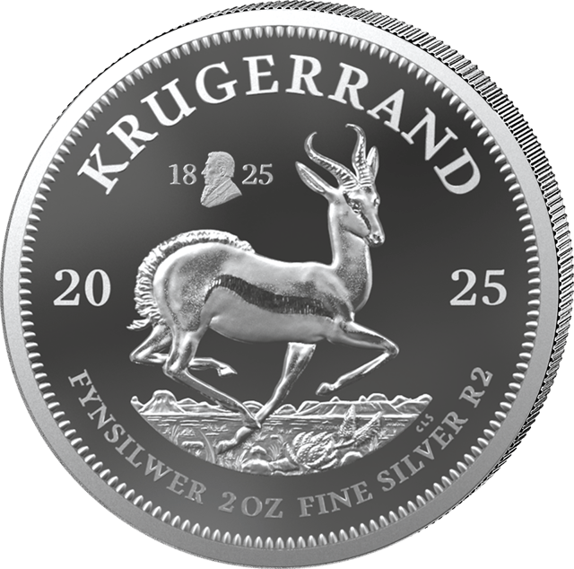 Krügerrand 2 Unzen Silber 2025 mit Privy Mark, Springbock-Seite mit dem Zeichen