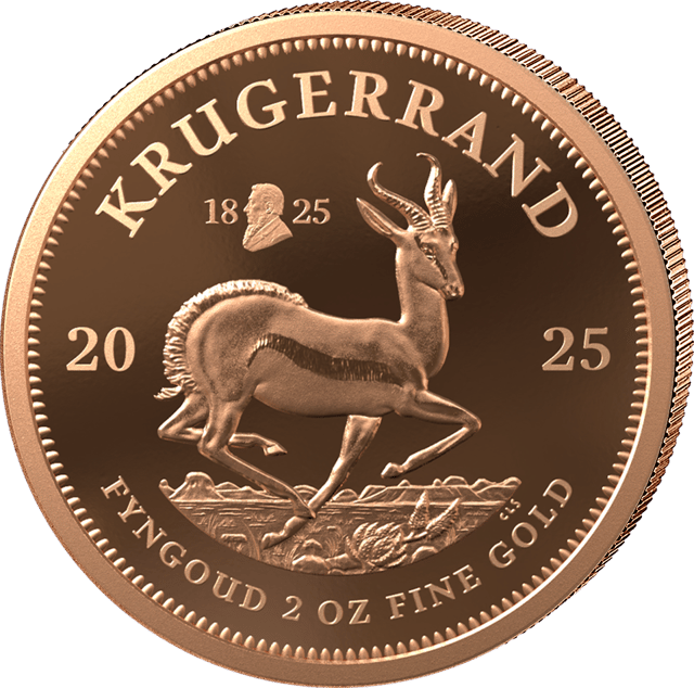 Krugerrand 2 ounces gold 2025 with Privy Mark, springbok side with the sign