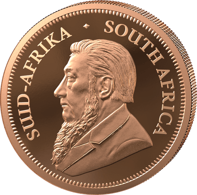 Satz aus 5 Gold-Krügerrand 2025 mit Privy Mark, Porträt-Seite einer Münze des Satzes