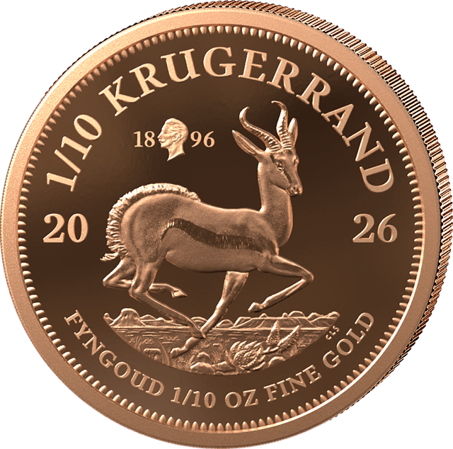 Set of 3 gold Krugerrands 2026 with Privy Mark, the largest coin, springbok side
