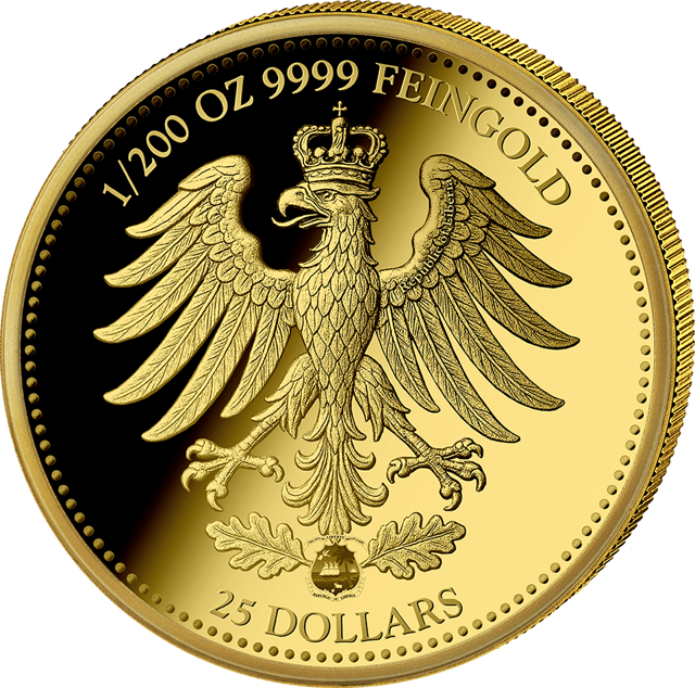 Reichsmark 2026, 1/200 de onza de oro, lado del águila