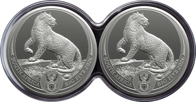 Big Five Leopard 2026, 2 × 1 Unze Silber, beide Münzen mit der Motivseite