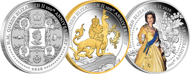 Isabel II 2026, 3 × 1 onza de plata, lado del motivo