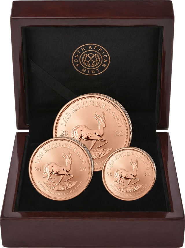Krugerrand 3-coin fractional set Reverse Proof 2026 in a wooden case