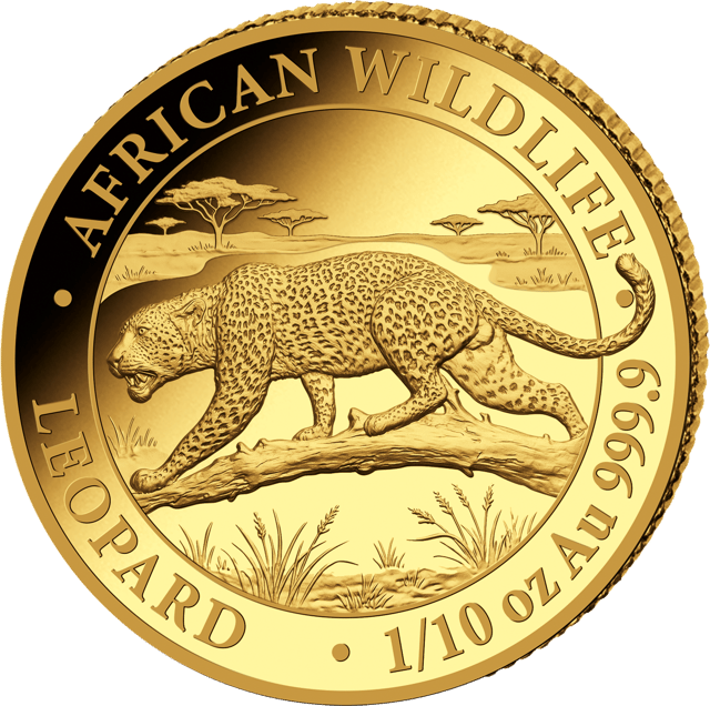 African Wildlife Leopard 2026, 1/10 onza de oro, lado del motivo