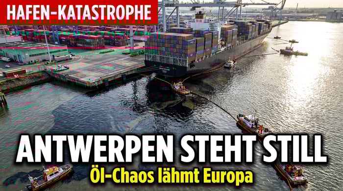Ölkatastrophe lähmt Europas zweitgrößten Containerhafen – Antwerpen versinkt im schwarzen Schlick