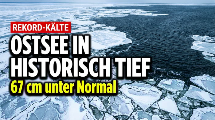 Ostsee auf historischem Tiefstand: 67 Zentimeter unter Normal – und ein Drittel zugefroren