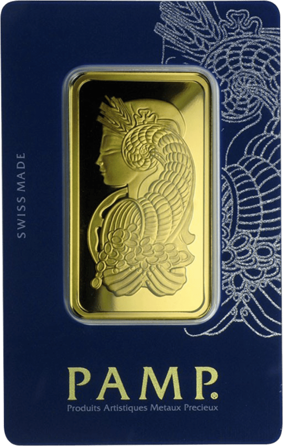50 g gold bar · in its card, front