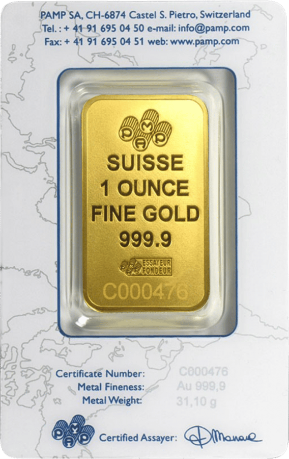 Goldbarren 1 Unze · Karte, Rückseite mit Zertifikat