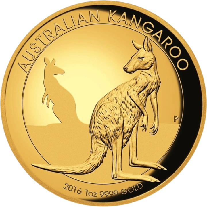 Abbildung der Känguruseite: ein aufrecht stehendes Känguru, dahinter die Silhouette eines zweiten, oben AUSTRALIAN KANGAROO