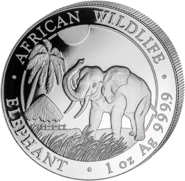 Somalia Elefant, 1 Unze Silber, Bildseite, Abbildung