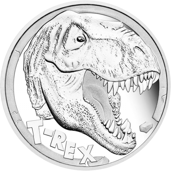 Tyrannosaurus rex auf 5 Unzen Silber, Bildseite, Abbildung