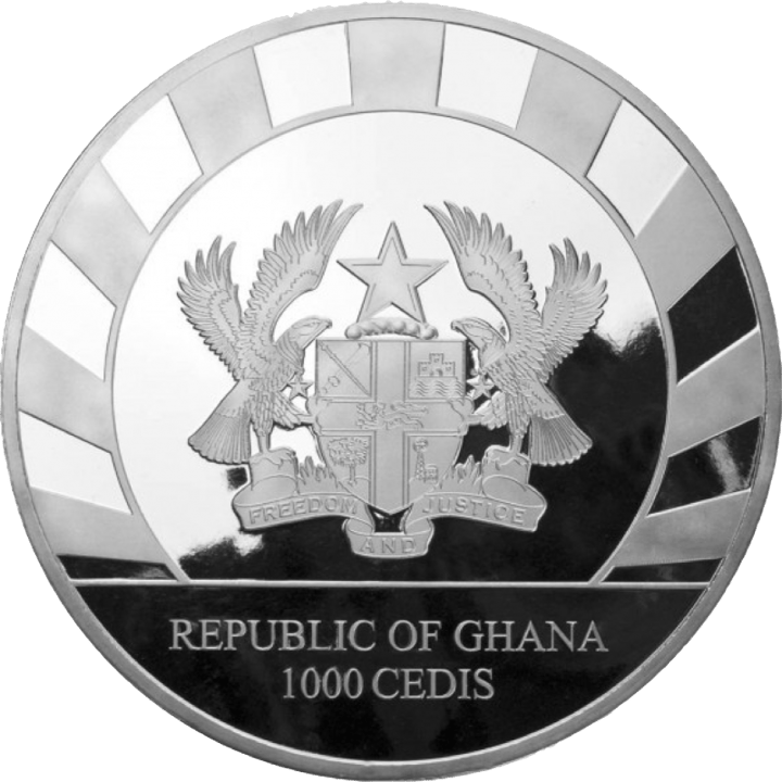 1 kg Silber, Wertseite mit Ausgabeland Ghana, Abbildung