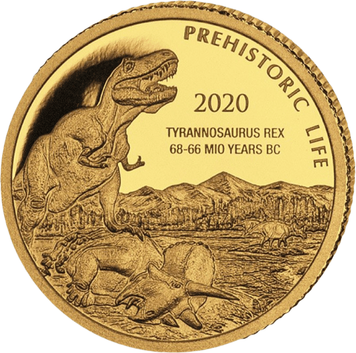 Tyrannosaurus rex en 0,5 g de oro, reverso, imagen