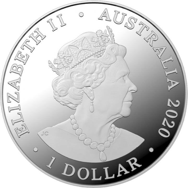 1 Unze Silber, Wertseite mit Ausgabeland Australien, Abbildung