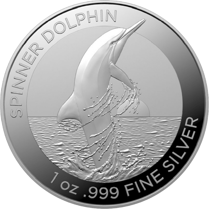 Spinner-Delfin auf 1 Unze Silber, Bildseite, Abbildung