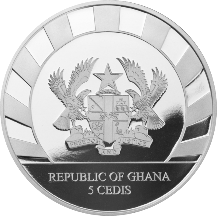 1 Unze Silber, Wertseite mit Ausgabeland Ghana, Abbildung