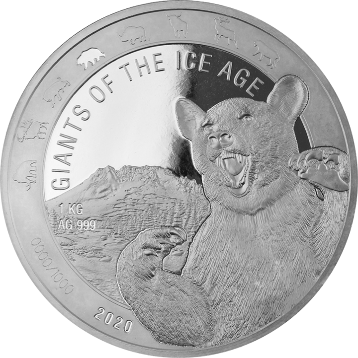 Höhlenbär auf 1 kg Silber, Bildseite, Abbildung