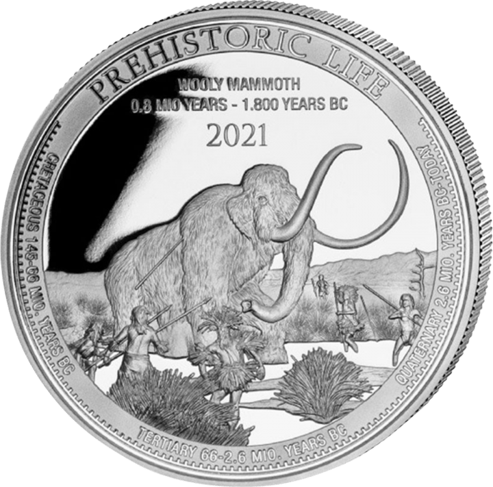 Mammut auf 1 Unze Silber, Bildseite, Abbildung