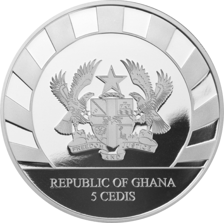 1 Unze Silber, Wertseite mit Ausgabeland Ghana, Abbildung
