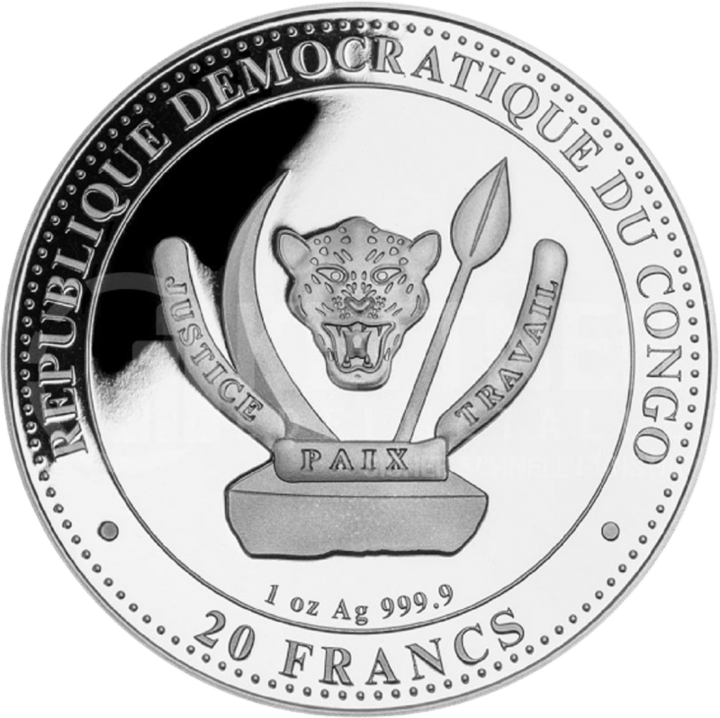 1 onza de plata, anverso con el país emisor República Democrática del Congo, imagen