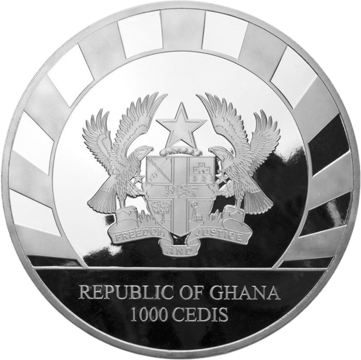 1 kg Silber, Wertseite mit Ausgabeland Ghana, Abbildung