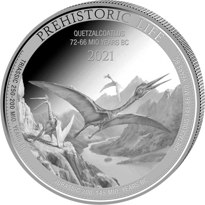 Quetzalcoatlus auf 1 Unze Silber, Bildseite, Abbildung