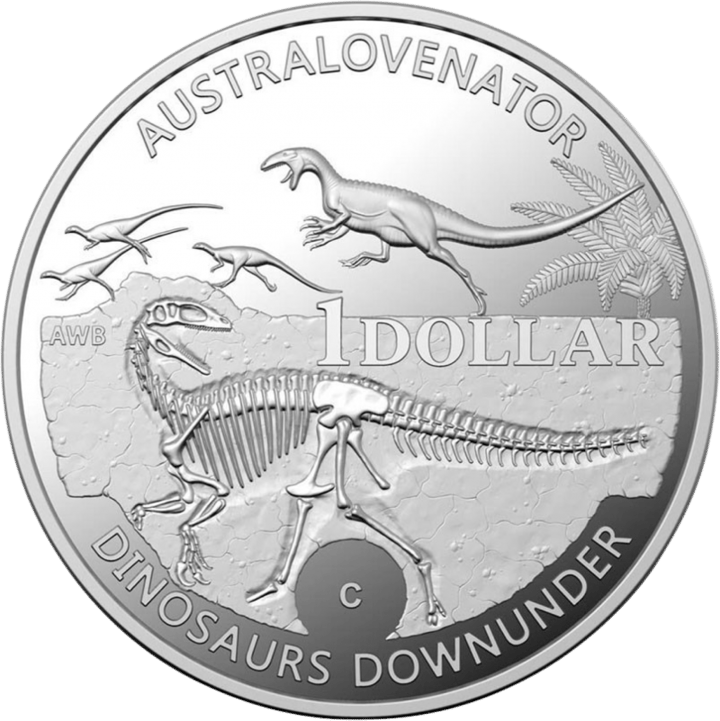 Australovenator en 11,66 g de plata, reverso, imagen