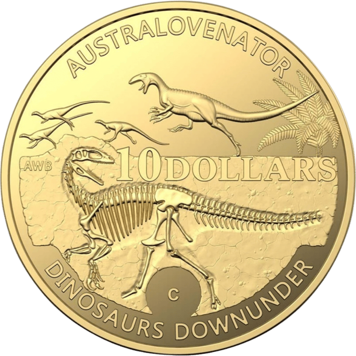 Australovenator on 1/10 ounce of gold, reverse, image