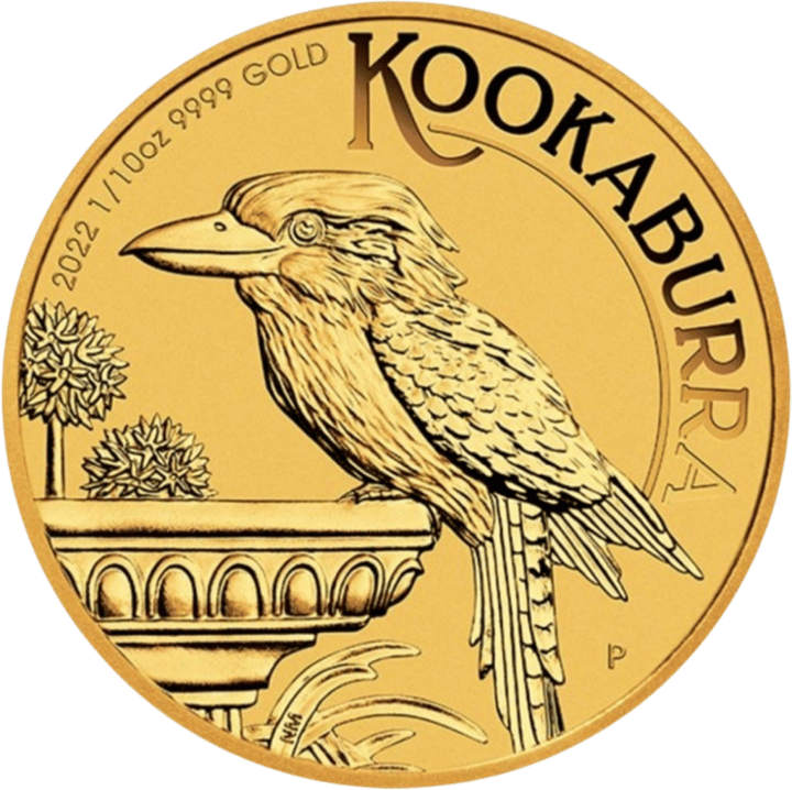 Kookaburra 2022, 1/10 ounce gold, side with the kookaburra, image