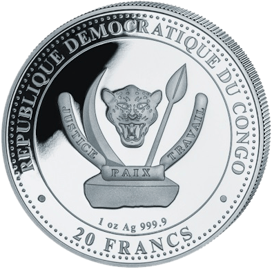 1 ounce of silver, obverse with issuing country Democratic Republic of the Congo, image