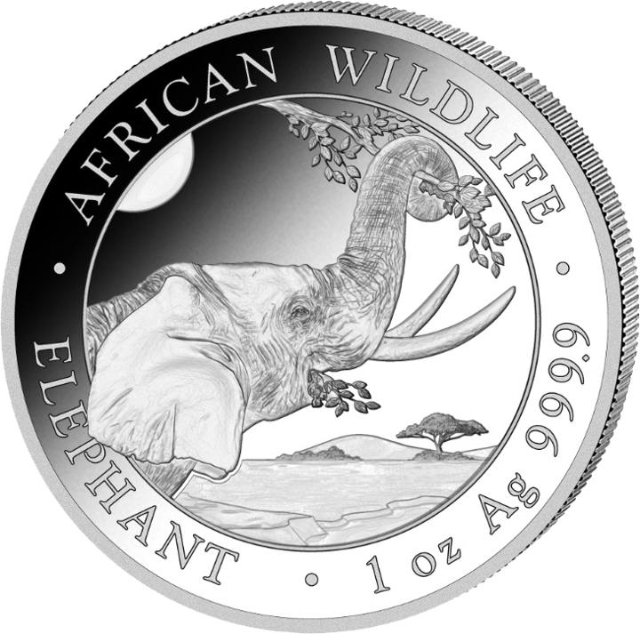 Somalia Elephant, 1 ounce Silver, design side, image