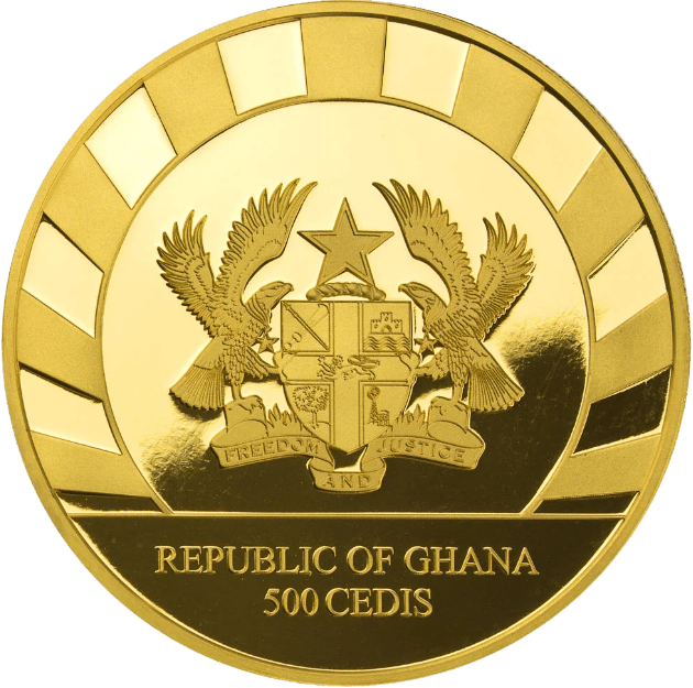 1 Unze Gold, Wertseite mit Ausgabeland Ghana, Abbildung