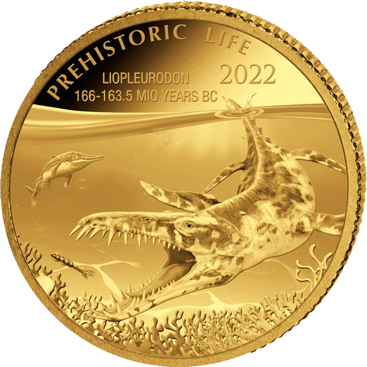 Liopleurodon auf 0,5 g Gold, Bildseite, Abbildung