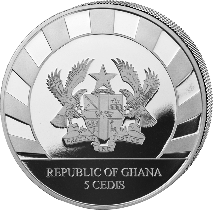 1 Unze Silber, Wertseite mit Ausgabeland Ghana, Abbildung
