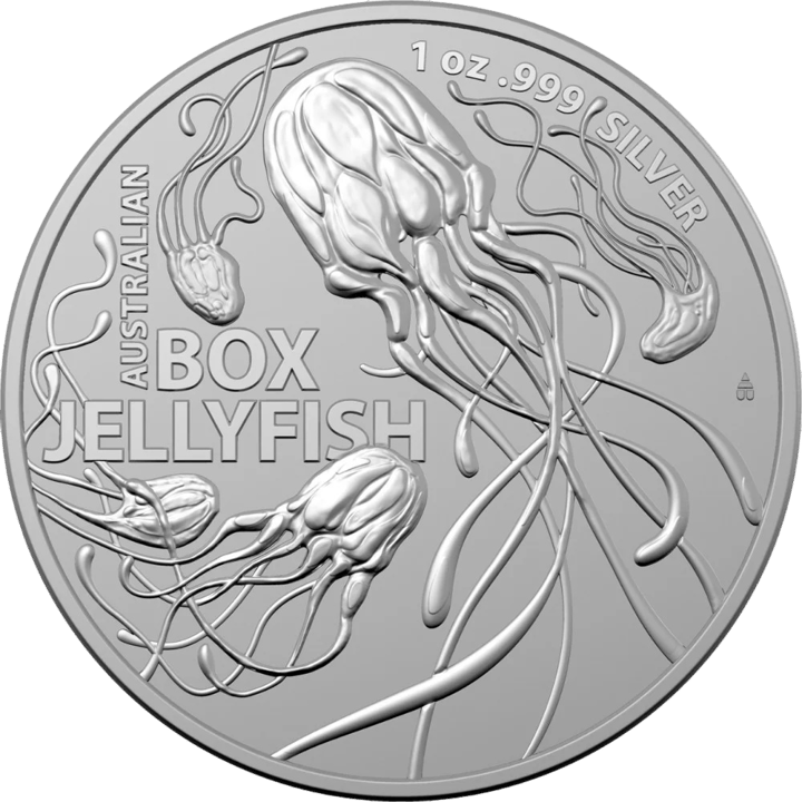 Box jellyfish on 1 ounce of silver, reverse, image