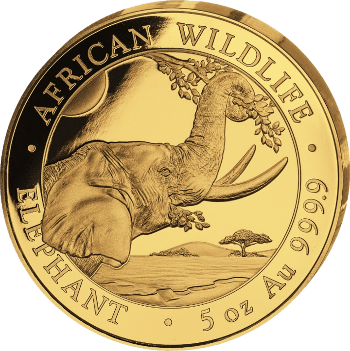 Somalia Elephant, 5 ounces Gold, design side, image