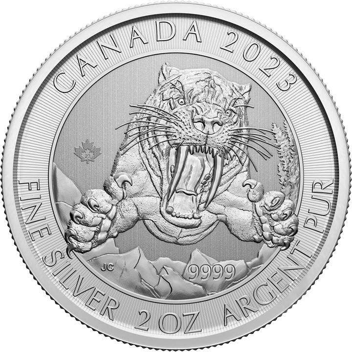 Sabre-toothed cat on 2 ounces of silver, reverse, image