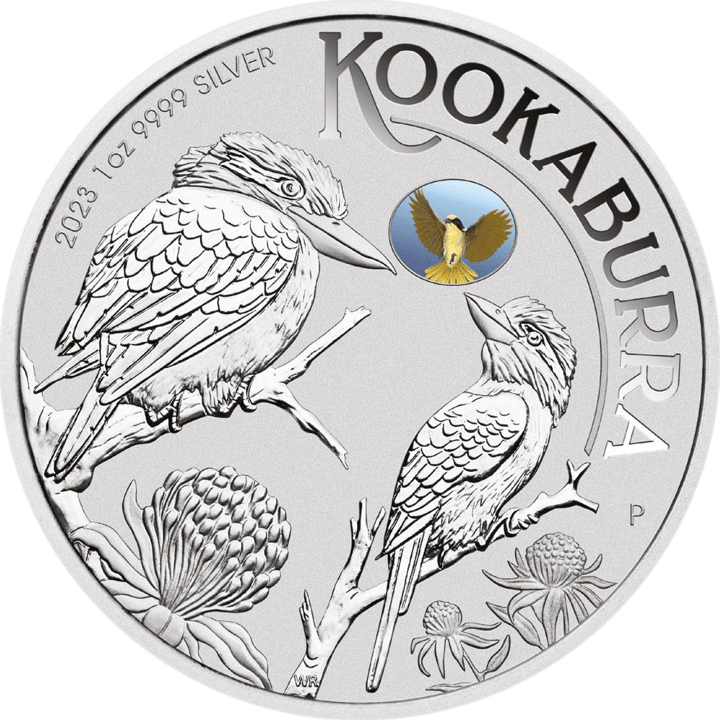 Kookaburra 2023, 1 onza de plata, cara con la cucaburra, imagen