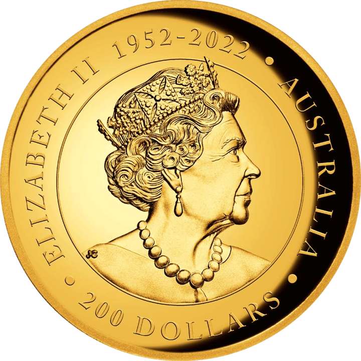Abbildung der Wertseite: Königin Elizabeth II., Umschrift ELIZABETH II 1952 bis 2022 und AUSTRALIA, unten der Nennwert