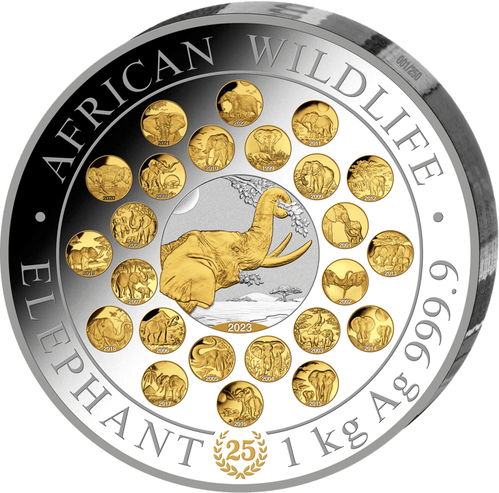 Somalia Elefant, 1 kg Silber, Bildseite, Abbildung
