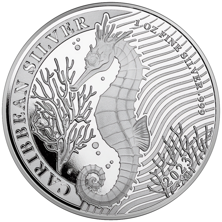Caballito de mar en 1 onza de plata, reverso, imagen